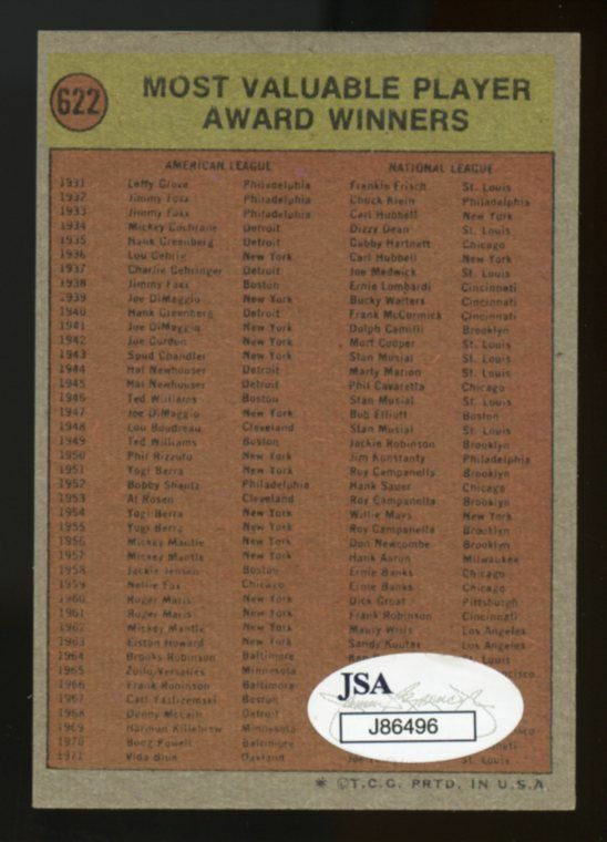 1972 Topps #622 Johnny Bench Red Sox Autograph Signature Baseball Card JSA Image 2
