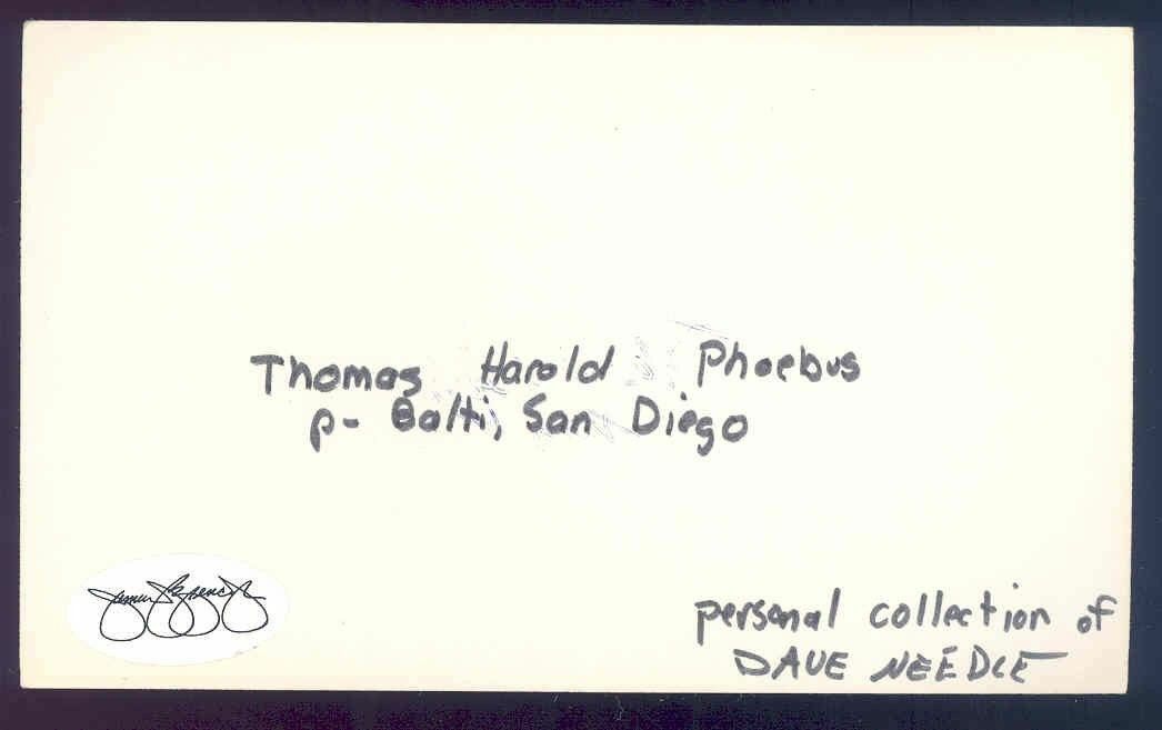 Tom Phoebus Baltimore Orioles 3x5 Index Autograph Signature Card JSA Authentic Image 2