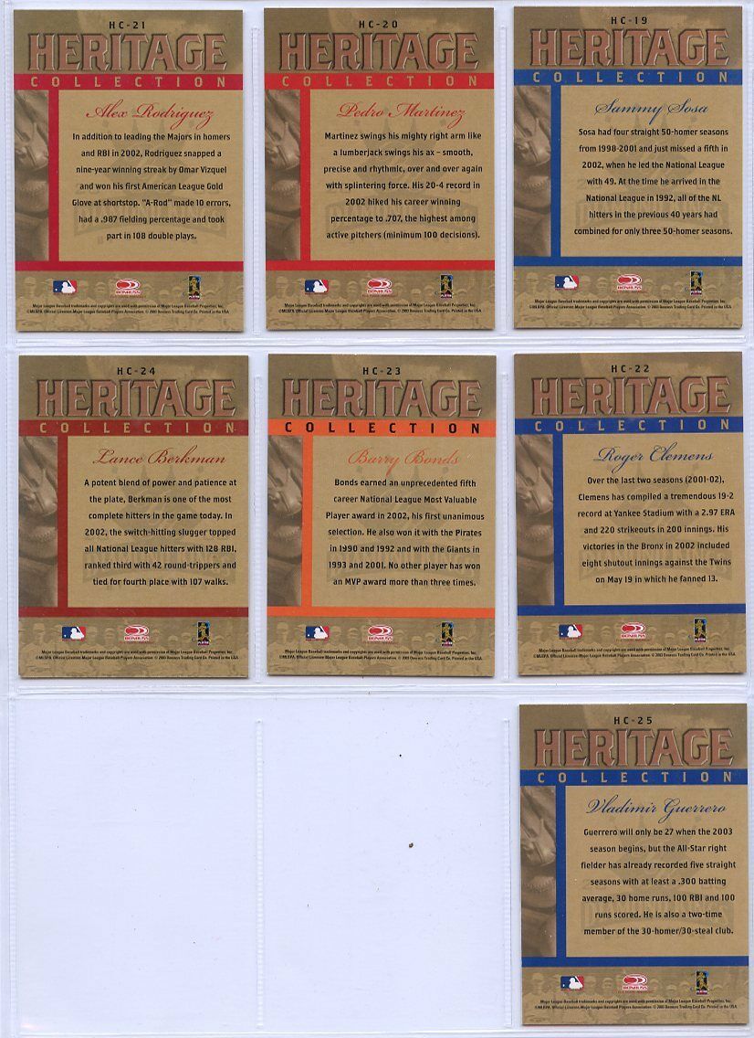 2003 Diamond Kings Heritage Collection Baseball Complete Insert Set (25) Image 6