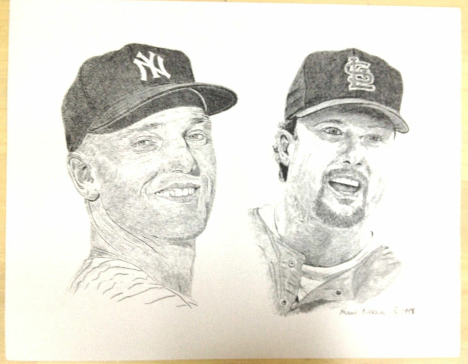1998 ROGER MARIS MARK McGWIRE yankees cardinals NAREAU artist print MLB 11"x14" Image 1