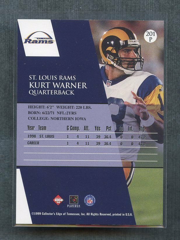 1999 Collector's Edge First Place #201 Kurt Warner St. Louis Rams Rookie Card Image 2