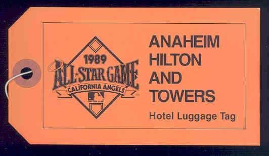 1989 MLB Baseball All Star Game Authentic Hilton Hotel Towers Orange Luggage Tag Image 1