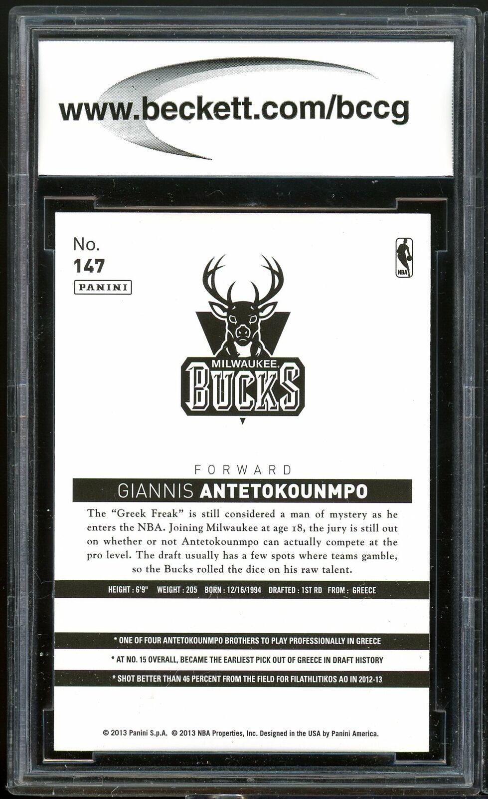 2013-14 Hoops Chinese #147 Giannis Antetokounmpo Rookie BGS BCCG 9 Near Mint+ Image 2