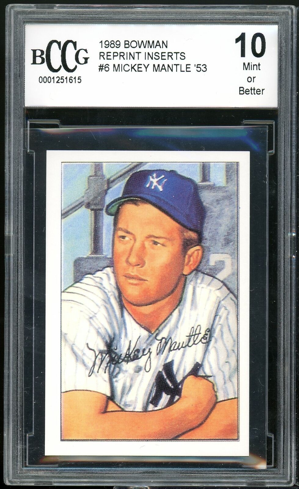 1989 Bowman Reprint Inserts #6 Mickey Mantle '53 Card BGS BCCG 10 Mint+ Image 1