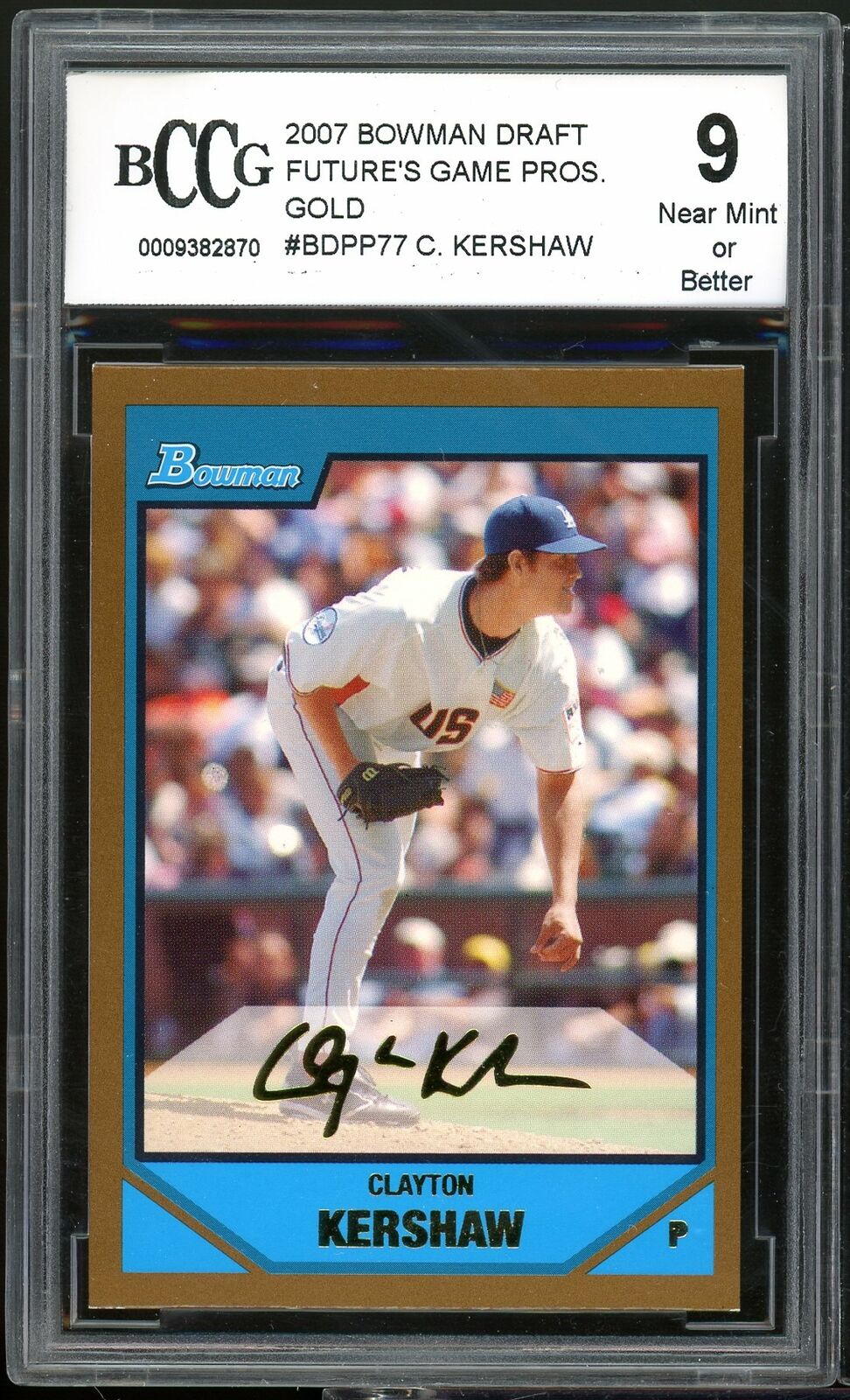 2007 Bowman Draft Futures Gold #77 Clayton Kershaw Rookie BGS BCCG 9 Near Mint+ Image 1