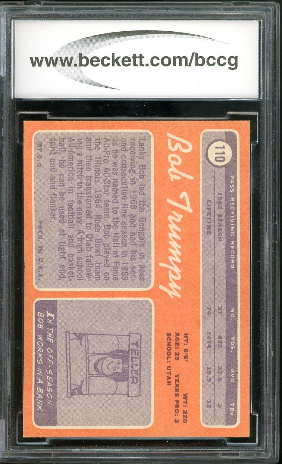 1970 Topps #110 Bob Trumpey Rookie Card BGS BCCG 9 Mint+ Image 2